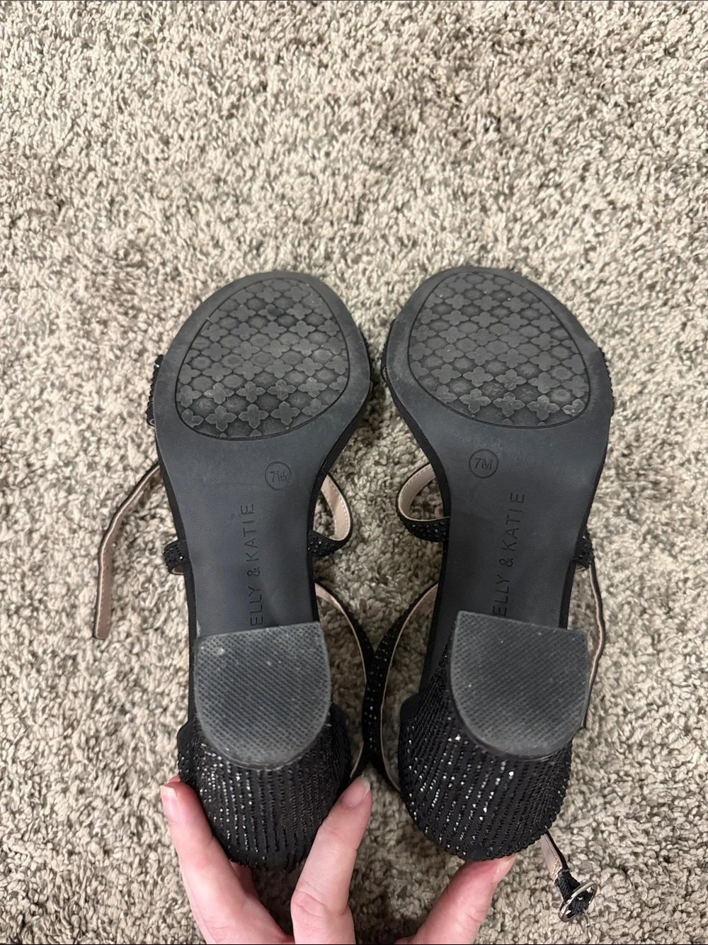 Kelly & Katie Black Crystal-Strap Block Heels